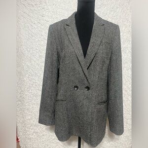 JIGSAW WOMENS GRAY HERRINGBONE BOYFRIEND BLAZER SIZE 10